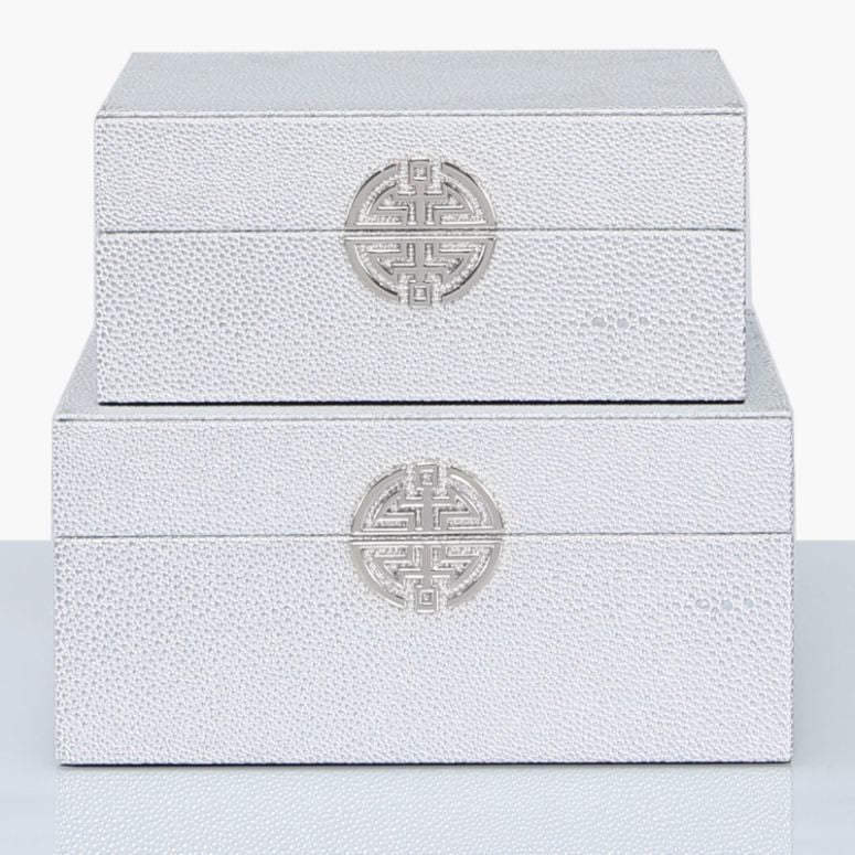 Silver Faux Leather Boxes Set of 2